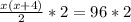 \frac{x(x+4)}{2}* 2=96*2