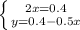 \left \{ {{2x=0.4} \atop {y=0.4-0.5x}} \right.