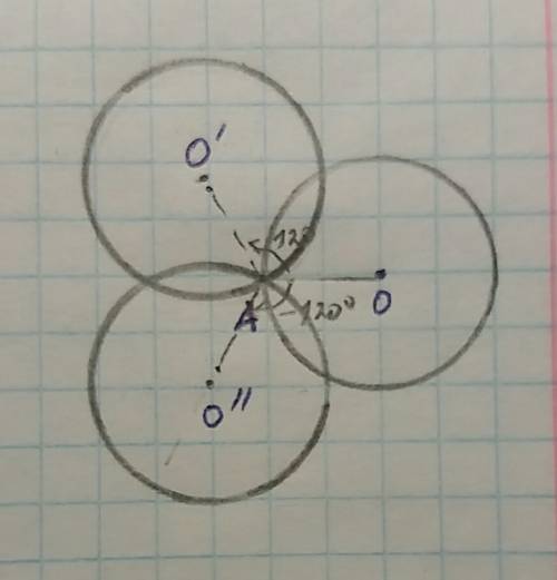 Данную окружность повернули около точки а лежащей на ней на 120 градусов в двух направлениях как вза