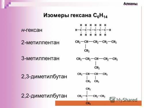 ♡, выручайте! составьте структурные формулы двух изомеров гексана, назовите их