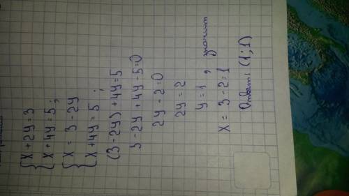 Решите систему методом подстановки {x+2y=3 x+4y=5