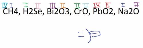 Определить валентность элементов ch4, h2se, bi2o3, cro, pbo2, na2o