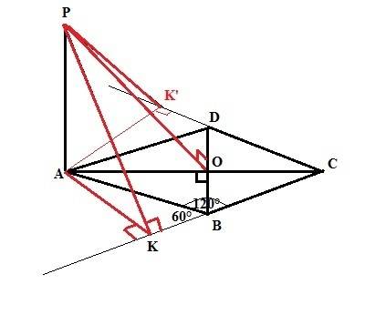 По через вершину а ромба авсд проведена прямая ар перпендикулярно к его плоскости,найдите расстояние