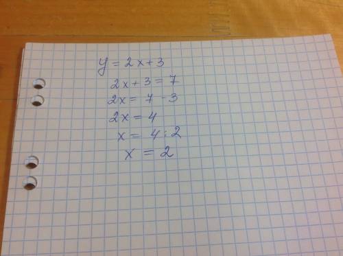 Y=2x+3 при каком значении x значение y равно 7?