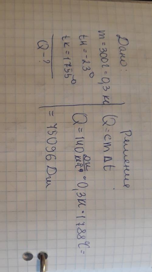 Какое количество теплоты необходимо при нагревании 300 г. свинца от -23° до 1755°?