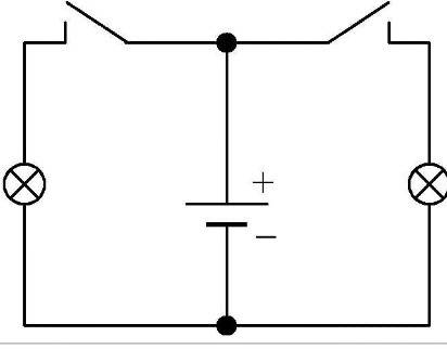 Начертите схему электрической цепи, состоящей из двух ключей и двух лампочек, каждую из которых можн