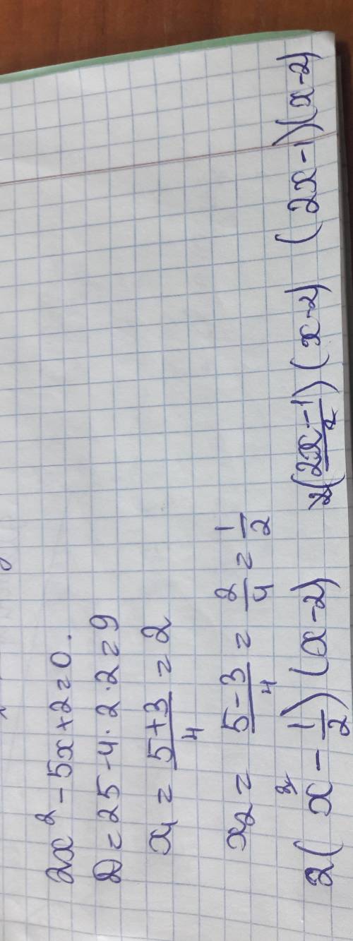 7.разложите на множители трехчлен: 2x² -5x+2