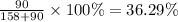 \frac{90}{158 + 90} \times 100\% = 36.29\%