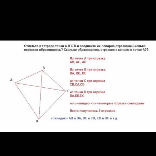 Отметьте в тетради точки a,b,c,d и соедините их по парно отрезками. сколько отрезков получилось? ско