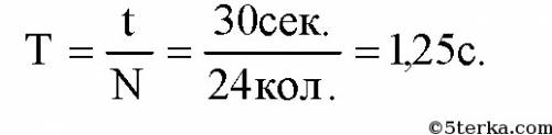 Маятник совершает 24 колебания за 30с. чему равна период и частота его колебаний