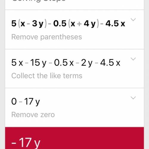 1. выражение: 5(х-3у)-0,5(7х+4у)-4,5х=