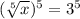 (\sqrt[5]{x})^{5} =3^{5}