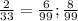 \frac{2}{33} = \frac{6}{99} ; \frac{8}{99}