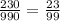 \frac{230}{990}= \frac{23}{99}