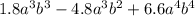 1.8 a^{3} b^{3} -4.8 a^{3} b^{2}+6.6 a^{4} b^{4}