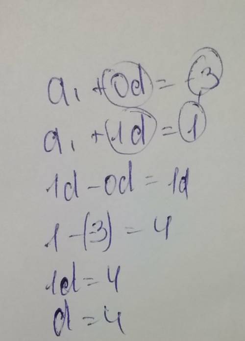 Арифметическая прогрессия a1=-3 a2=1 найдите d