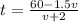 t = \frac{60 - 1.5v}{v + 2}