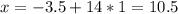 x=-3.5+14*1=10.5