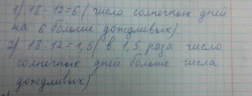 Всентябре 18 дней были солнечными, а 12 - дождливыми. 1) на сколько число солнечных дней больше числ