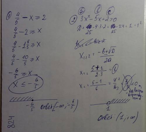 1) 4/5-x > или = 2 2)3x^2-5x+2> 0