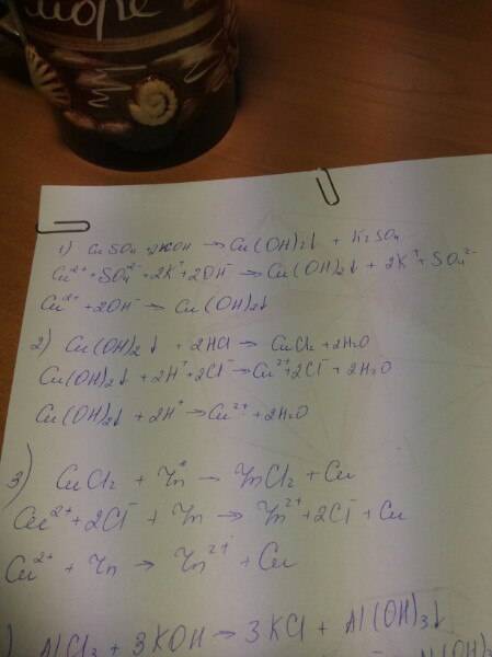 Напишите полное и сокращённое ионное уравнение знак \|/ означает осадок 1.cuso4+2koh=cu(oh)2\|/+k2so
