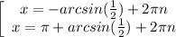 \left[\begin{array}{ccc}x=-arcsin(\frac{1}{2})+2 \pi n\\x=\pi+arcsin(\frac{1}{2})+2\pi n\end