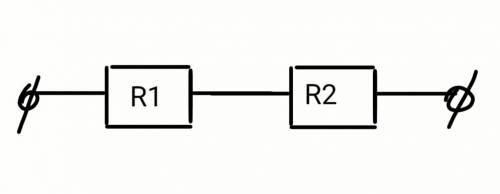 Начертить схему и рассчитать общее сопротивление 2 последовательно включенных сопротивлений, если r1