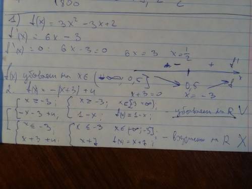 Найдите промежутки убывания функции: 1) f(x)=3x^2-3x+2 2) f(x)= - |x+3|+4