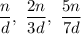 \dfrac{n}{d},~\dfrac{2n}{3d},~\dfrac{5n}{7d}