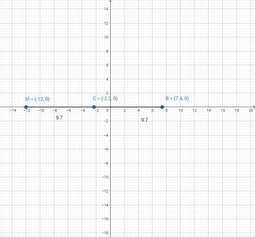 На координатной прямой отмечены точки c(-2.3) и b(7.4). найди координату m, если cm : bm = 1 : 2 и т