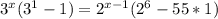 3^x(3^1 - 1) = 2^{x-1}(2^6 - 55*1)