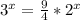 3^x =\frac{9}{4} *2^x