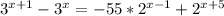 3^{x+1} - 3^x = - 55*2^{x-1} + 2^{x+5}