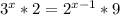 3^x *2 = 2^{x-1} * 9