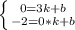 \left \{ {{0=3k+b} \atop {-2=0*k+b}} \right.