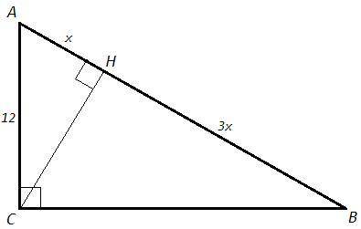 Висота поділили гіпотенузу на відрізки у відношенні 1: 3 знайдіть довжину гіпотенузи якщо відомо що
