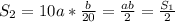 S_2 = 10a * \frac{b}{20} = \frac{ab}{2} = \frac{S_1}{2}