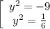 \left[\begin{array}{ccc} y^{2} =-9 \\y^{2} = \frac{1}{6} \end{array}