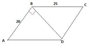 Впараллелограмме abcd сторона ab перпендикулярна bd, ab=20 см, bc=25 см. найдите площадь параллелогр