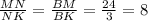 \frac{MN}{NK} = \frac{BM}{BK} = \frac{24}{3} =8