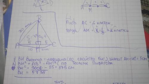 Площадь треугольника авс равна 75 см2.найдите высоту вн, если ас=10см, ав=30см