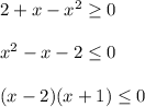 2 + x - x^{2} \geq 0\\\\x^{2}-x-2\leq0\\\\(x-2)(x+1)\leq 0