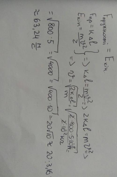 Готуючись вистрілити з дитячого пістолета, пружиною жорсткістю 800н/м стиснули на 5 см. якої швидкос