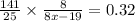 \frac{141}{25} \times \frac{8}{8x - 19} = 0.32