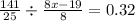 \frac{141}{25} \div \frac{8x - 19}{8} = 0.32