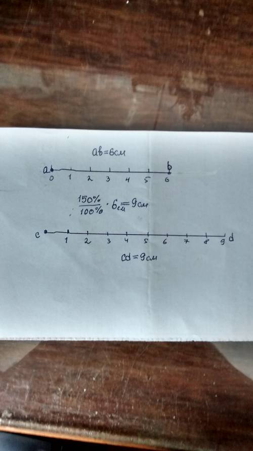Начертите отрезок ab длина которого равна 6 см. начертите отрезок, длина которого равна 150 % длины