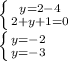 \left \{ {{y=2-4} \atop {2+y+1=0}} \right. \\ &#10; \left \{ {{y=-2} \atop {y=-3}} \right. \\ &#10;