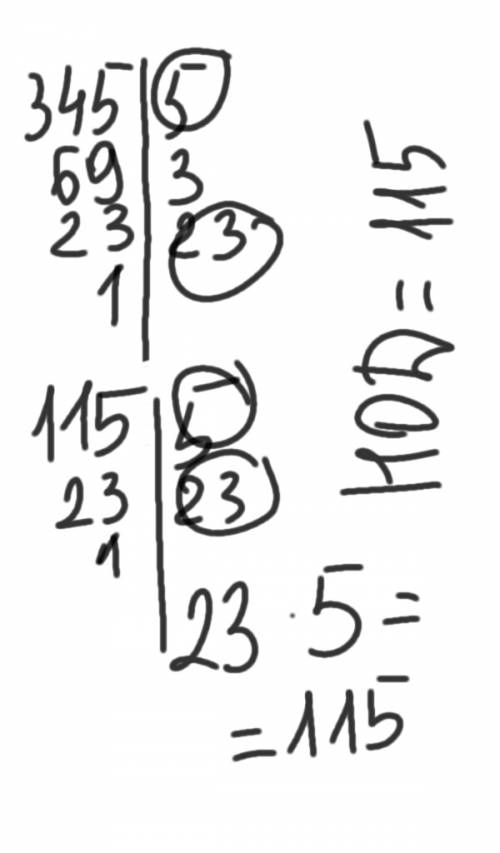Найдите наибольший общий делитель чисел 345и115