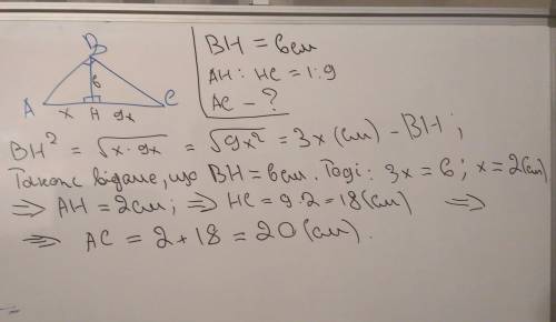 Упрямокутному трикутнику висота проведена до гіпотенузи дорівнює 6 см, а проекції катетів на гіпотен