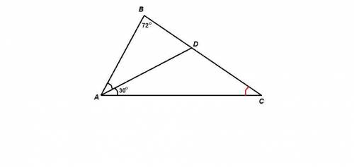 Втреугольнике abc ad биссектриса угол b равен 72 градусов угол cad равен 30 градусов найдите угол c